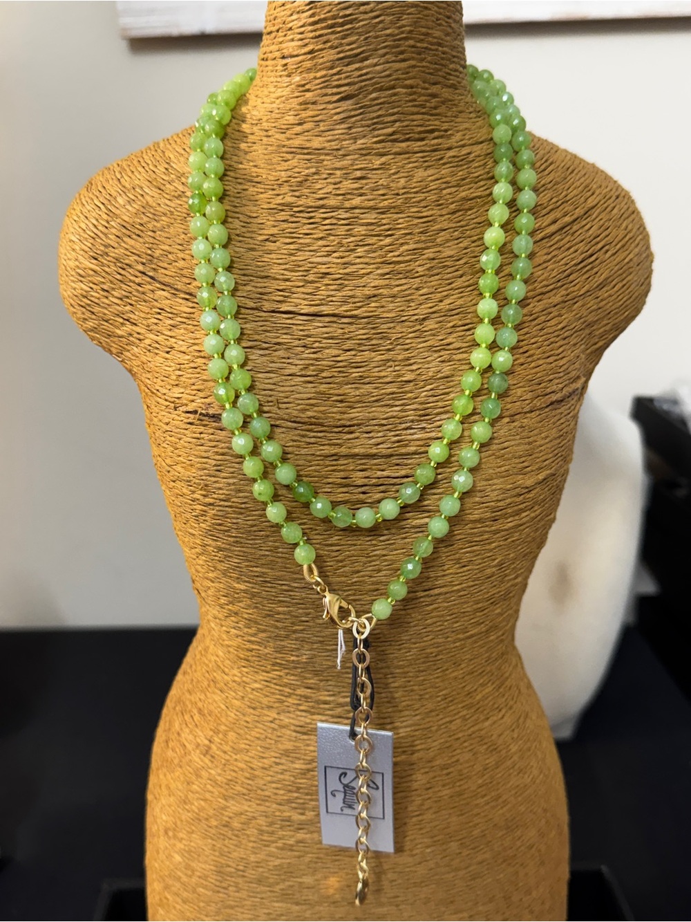 C.C Lime Green Double-Strand Beaded Necklace with Gold Accents